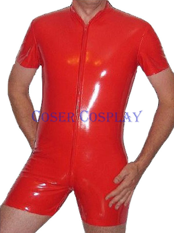 Red PVC Jumpsuits For Men Halloween Costumes 0828